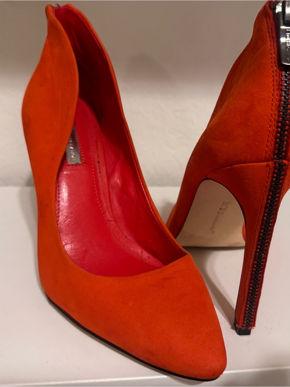 BCBGeneration Orange Suede Pointed-Toe Stiletto Pumps